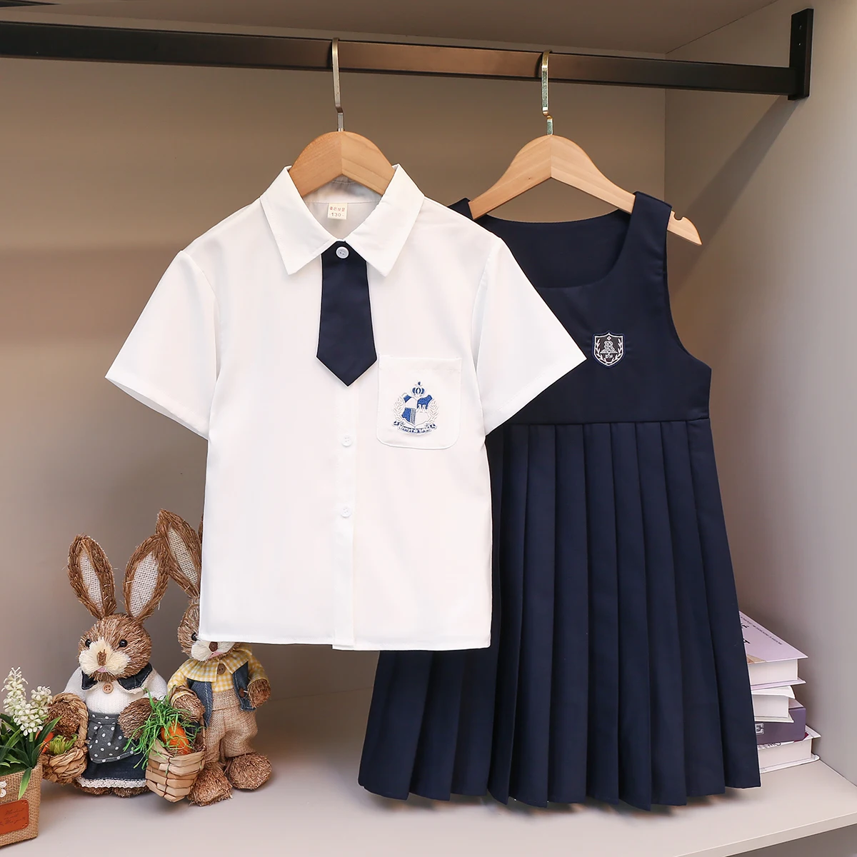 Summer School Uniform Teenagers Kids Outfits Suit Girls Clothing Set White Shirt & Dress Kids Tracksuit Children Costumes 4-13Y