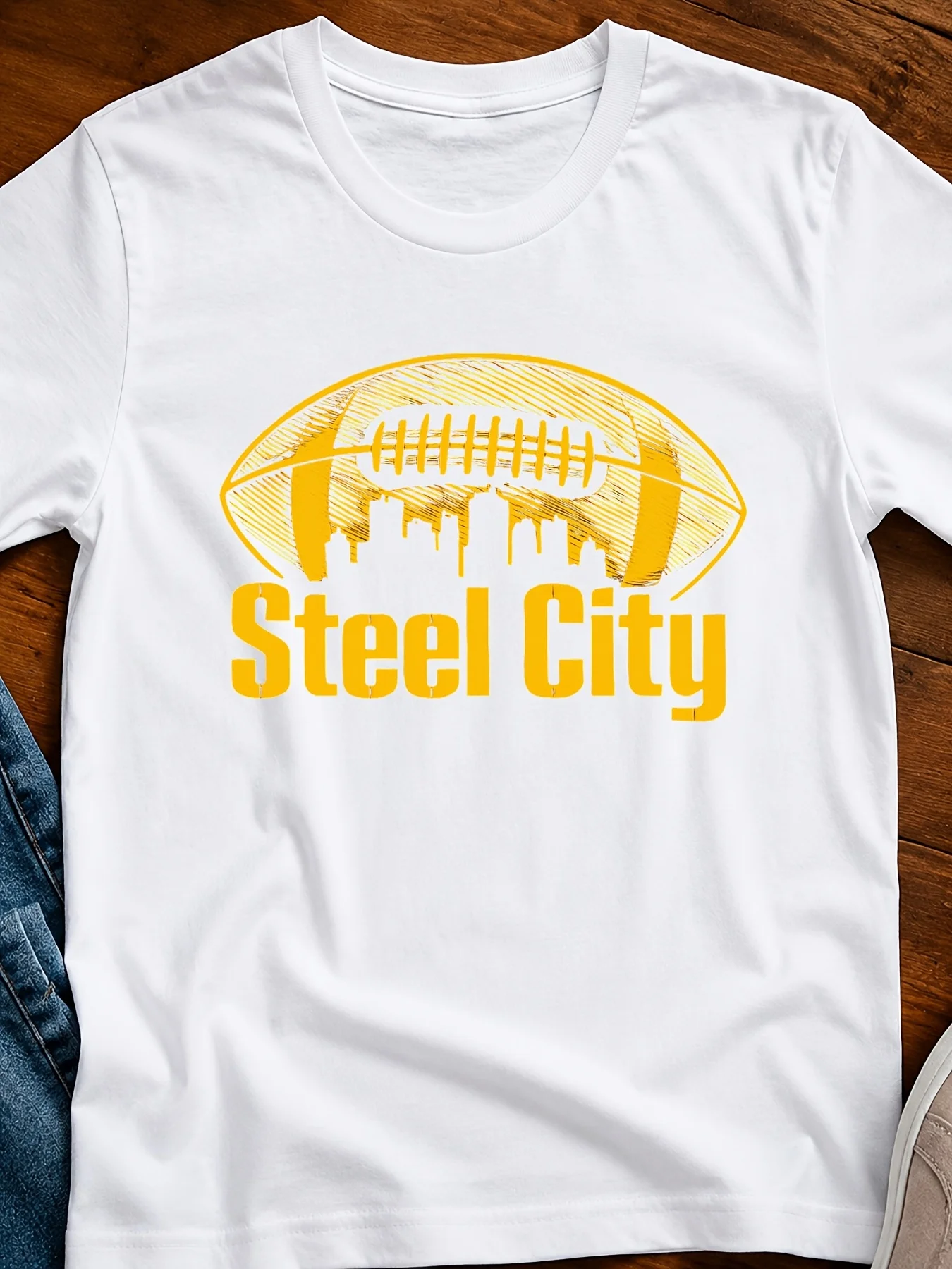 Pittsburgh Logo TShirt Sl City Football Fan with Iconic Skyline & Team Design Soft Crew Neck Breathable Shirt for Game Day Casual Wear Gift for Dad Husban.Parties Beach & Sports Outdoor Clothing, Plus Size