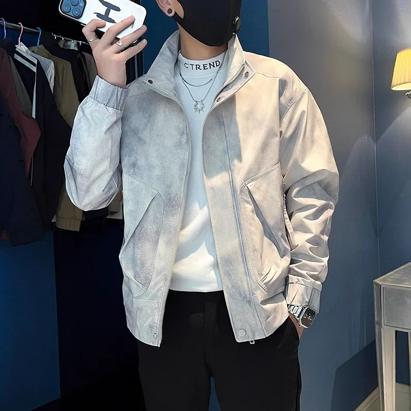 

New Youth Tie Dye Jaet Men's Spring Autumn Trendy Workwear Jaet Casual Sle Stand Fit Windproof Polyester Long Sve...