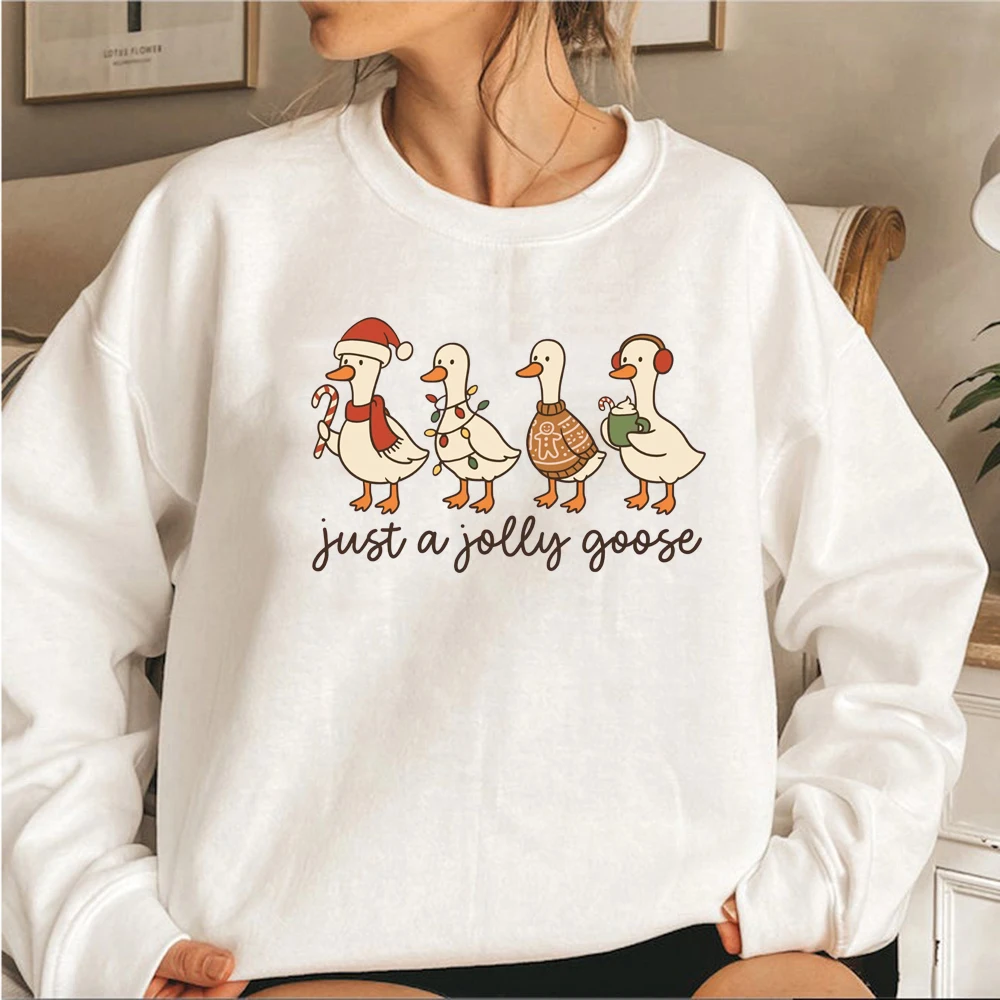

Just A Jolly Goose Sweatshirt Christmas Goose Sweater Women Long Sleeve Crewneck Sweatshirts Funny Christmas Shirt Casual Tops