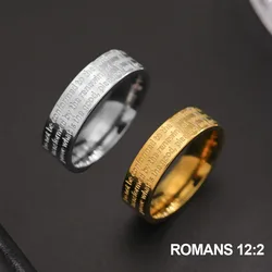 COOLTIME Bible Verse ROMANS 12:2 Ring Stainless Steel Gold Color Joshua Religion Christian Finger Ring for Women Jewelry Gift