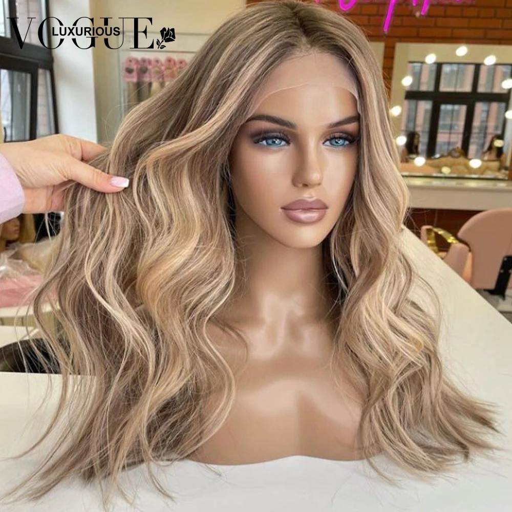 13x4 13x6 podkreślają brązowe, popielne blond peruki dla kobiet brazylijskie dziewicze włosy luźne peruka Body Wave wstępnie zrywane włosy