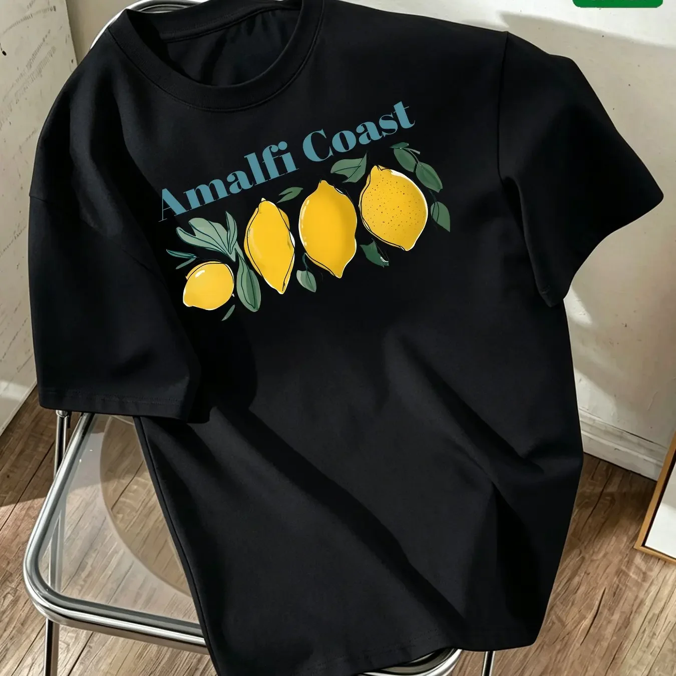 Danqi Yoyo Men's 100% Cotton Italian Coast Lemon Pattern T-Shirt Summer Casual Vacation Short Sleeve T-Shirt Outdoor Loose Top