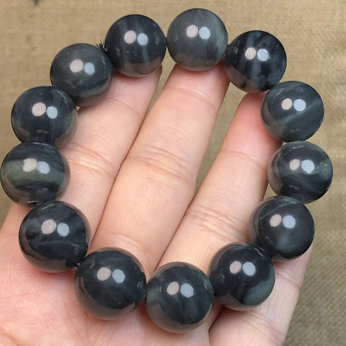 

16mm Natural Nephrite Jade Bracelet Men Women Healing Gemstone Fine Jewelry Genuine Chinese Hetian Jade Black Stone Bracelets
