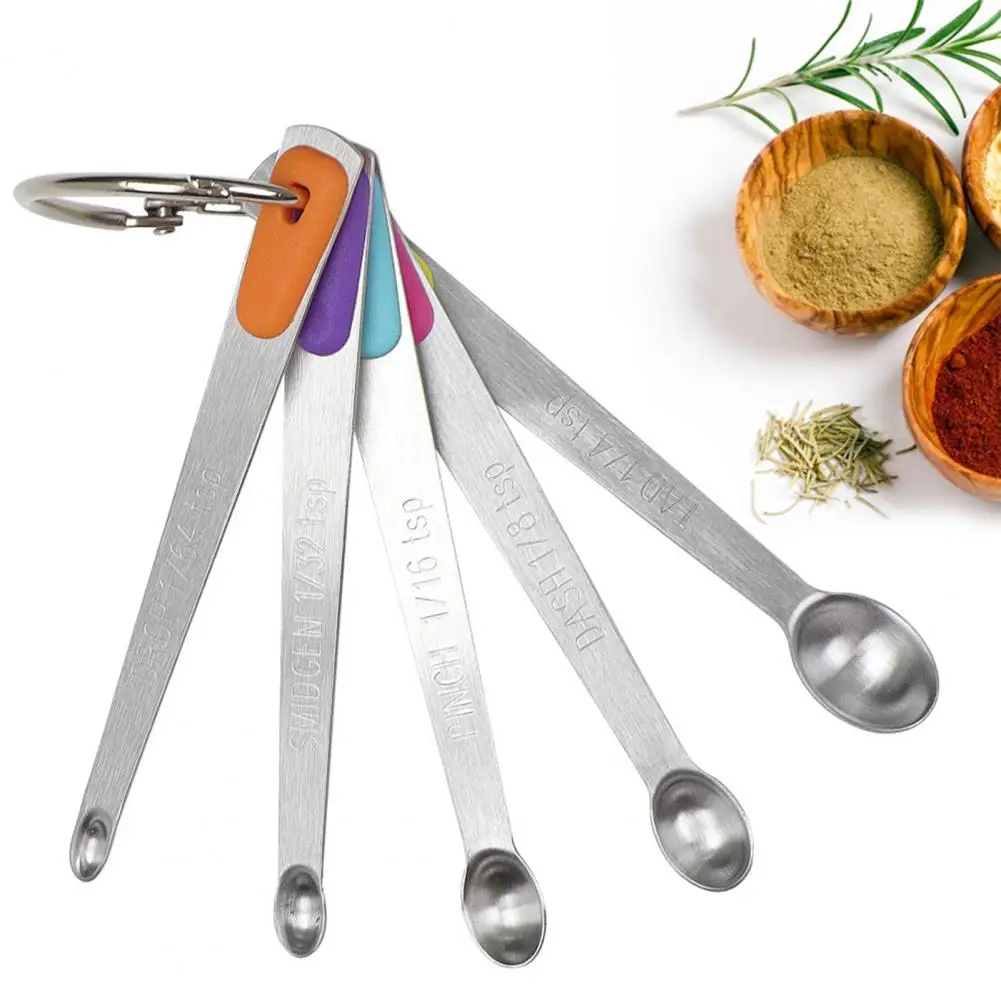 5Pcs/Set Mini Measuring Spoon Colorful Stainless Steel Long Handle Food Grade Precise Measurement Scoop Kitchen Gadgets