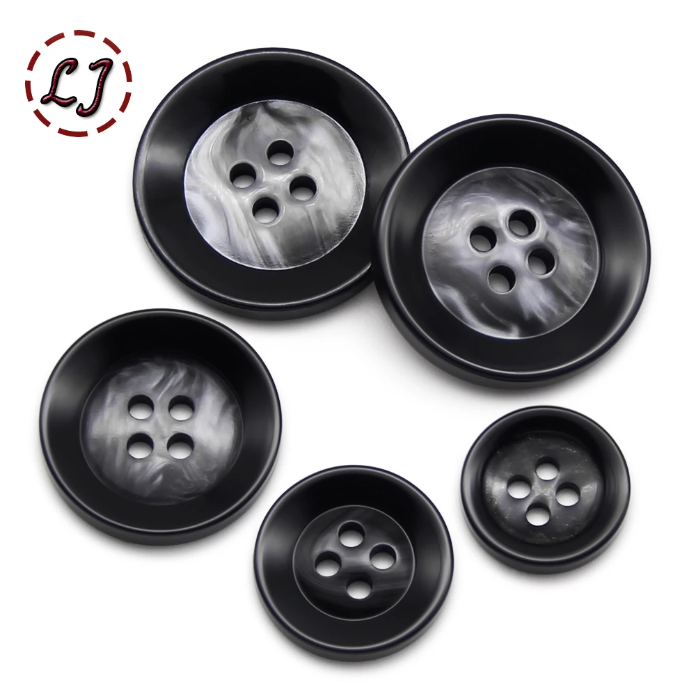 10 pieces/batch 4-hole fashionable round resin buttons 15/18/22/25.5mm coat hand sewn black buttons DIY accessories