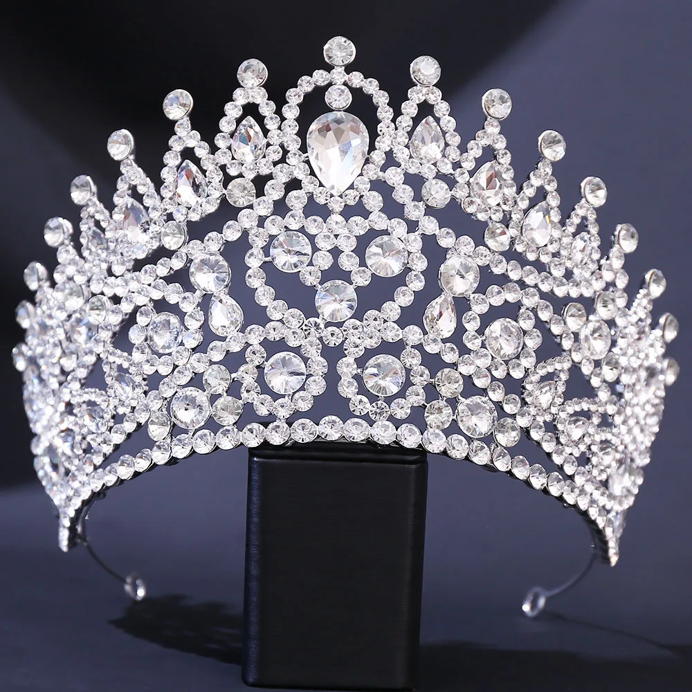 DIEZI Luxury Silver Color Full AB Rhinestone Crystal Tiara Women Wedding Baroque Elegant Bridal Bride Crown Hair Accessories