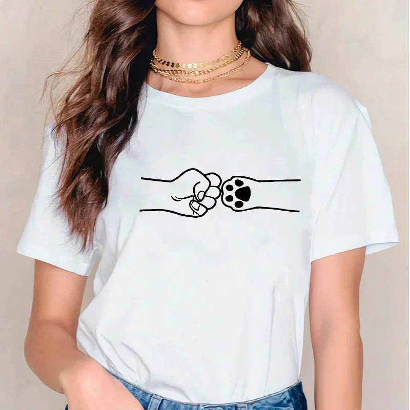 

T Shirts for Women T-shirts Cat Dog Friends Paw Funny 90s Cute Trend Ladies Print Lady Womens Graphic Top Female Tee T-Shirt
