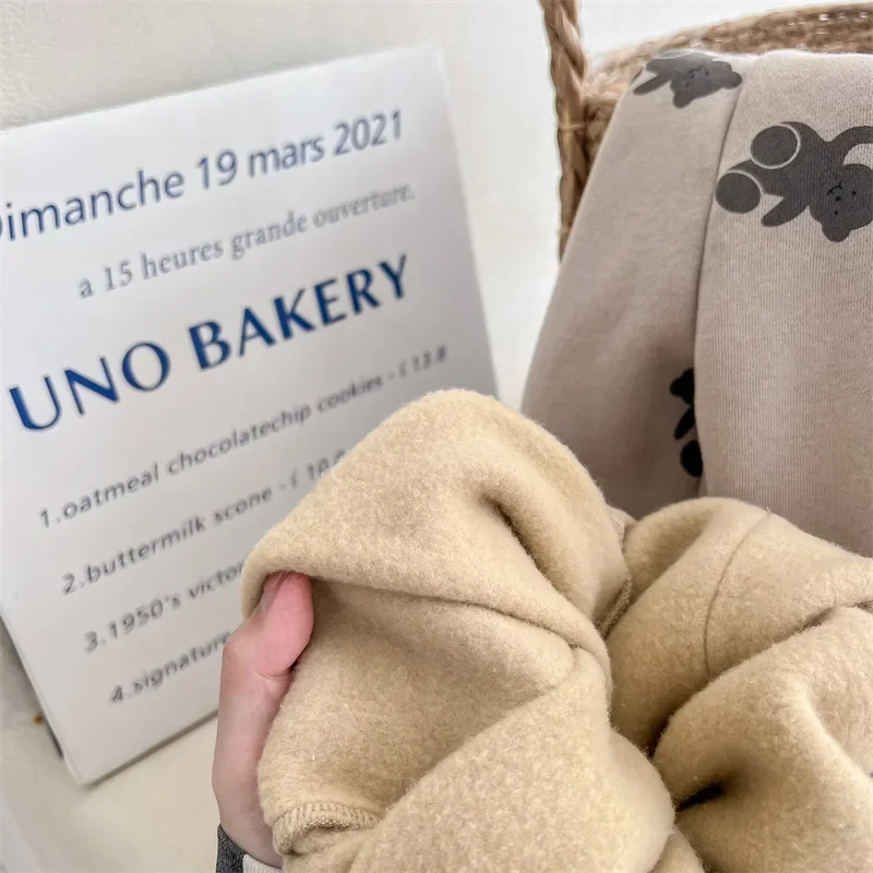 Winter Jongens en meisjes cartoon beren fleece joggingbroek aan de binnenkant Kinderen dikker warme losse broek