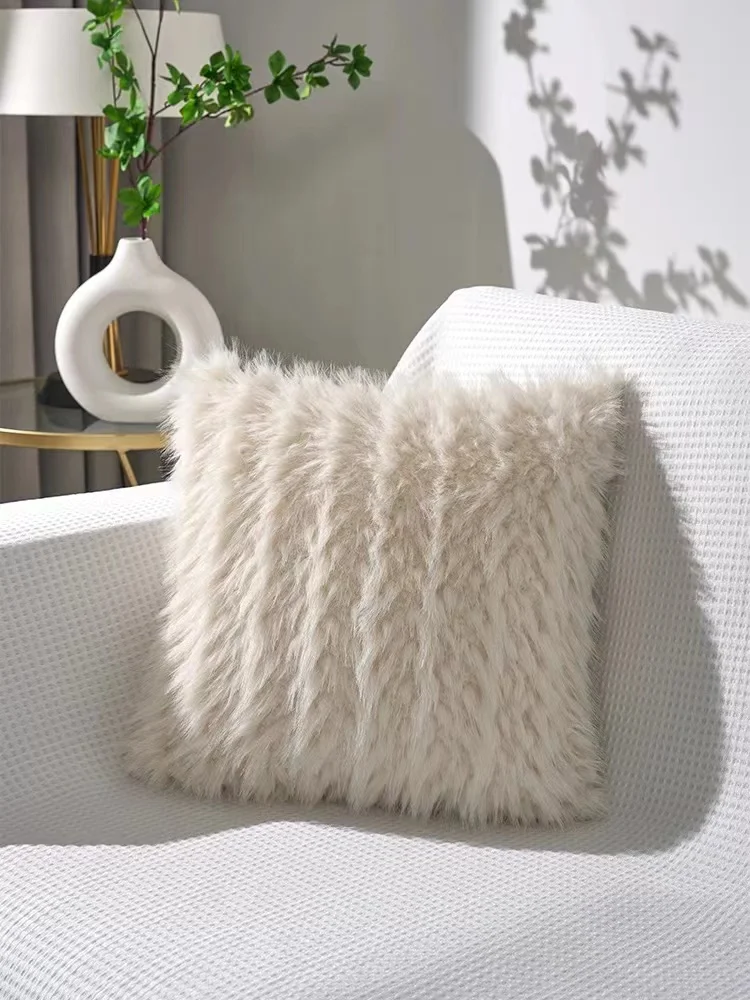 

Cream Long Plush Sofa Decoration, Pillowcase, Cushion Cover, Model Square Pillow, Bedroom, Living Room, MF799