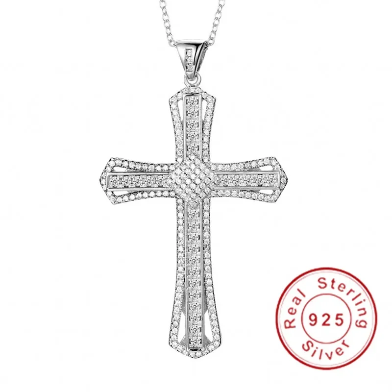 New 925 Silver Exquisite Bible Jesus Cross Pendant Necklace for women men Crucifix Charm Simulated Platinum Diamond Jewelry N021