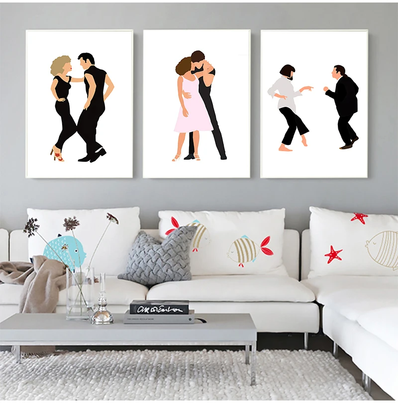 Pulp Fiction Poster Art Print Classic Movie Poster Abstract Minimalist Wall Art Dancing Canvas Painting Wall Pictures Home Decor