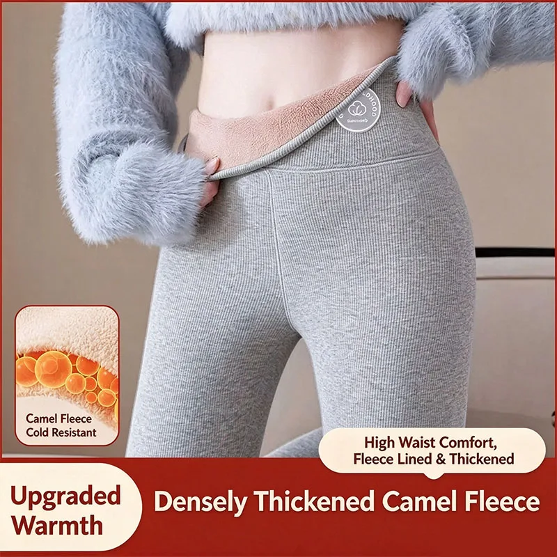 Thicken Fleece Keep Warm Leggings Women High Waist Knit Elastic Slim Plus Velvet Thermal Pants Out Wear Daily Thermal Leggings