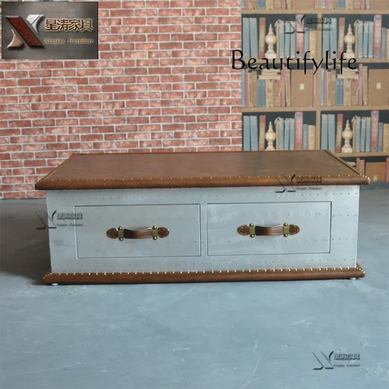 N44 Coffee table designer industrial style aluminum leather rivets retro coffee shop book bar KTV personalized tea table