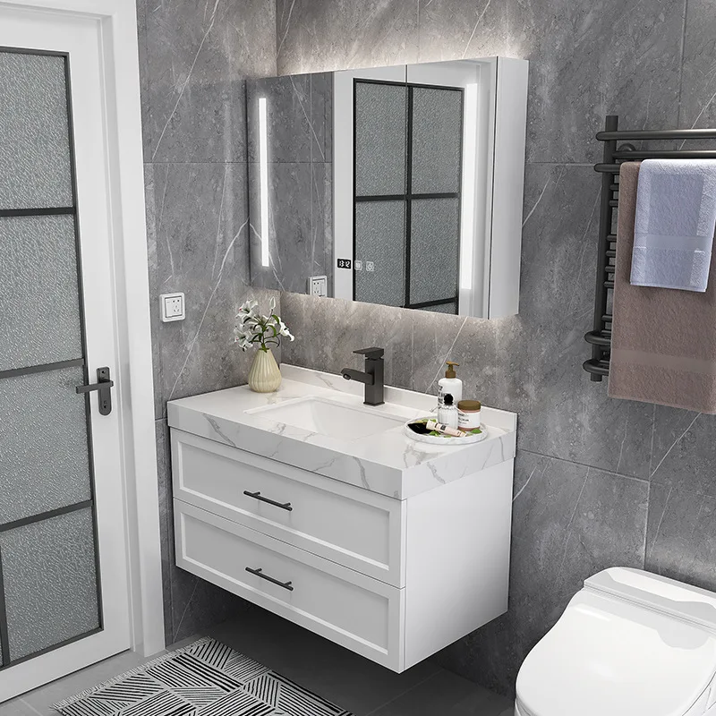 Mueble de baño integrado con losa de roca, combinación moderna, sencilla, inteligente, para baño, lavabo de mano, lavabo para piscina y baño