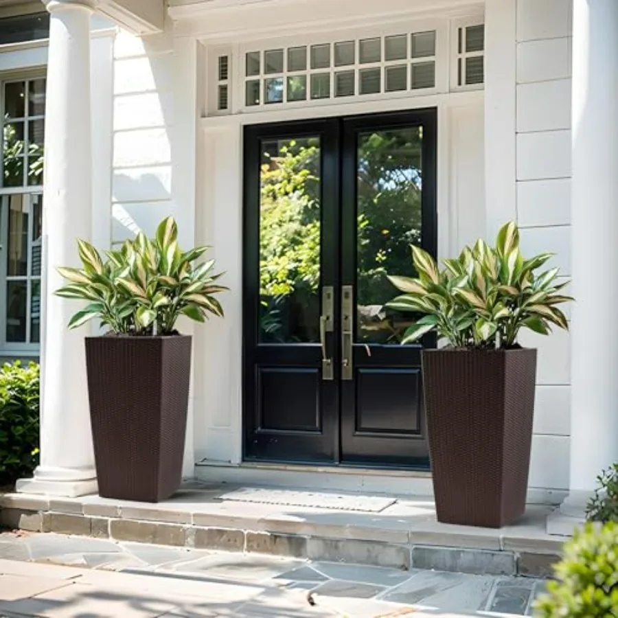 30 Tall Large Planter with Self-Watering System, Indoor Outdoor Flower Pot, Brown Plastic, Spacious Garden Patio Porch Backyard
