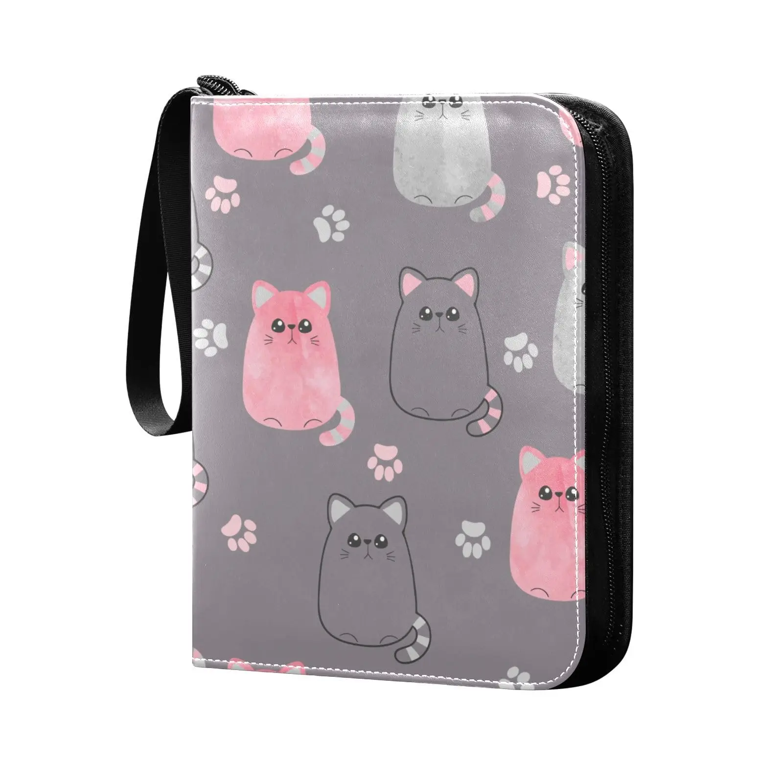 

Cute Cat Grey Card Binder 4 Pocket Cards Binder, 400 Double Sided Pocket Album Sport Game Cards, Unique Card Collection Storage