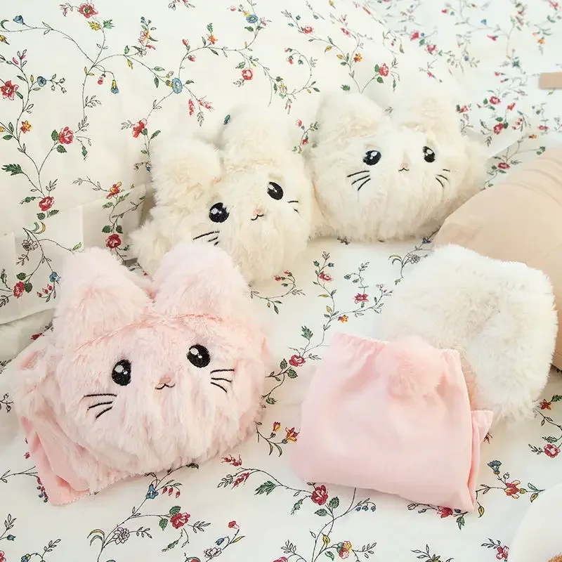 Japanese Kawaii Plush Women Bra Set Cute Girl Cat Comfortable Bra Set Cartoon Underwear Lovely Soft Student Lingerie