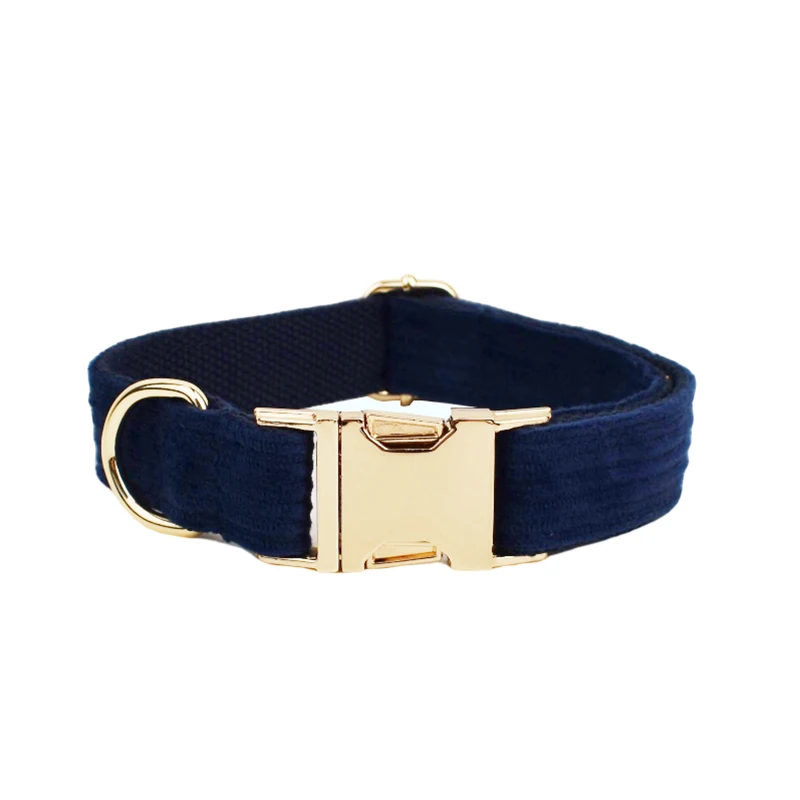 Conjunto de collar y correa de pana azul violácea para perros con placa de identificación grabada a medida. Suministros para mascotas. Correa de pana para perros de 17 pulgadas._voghion.com
