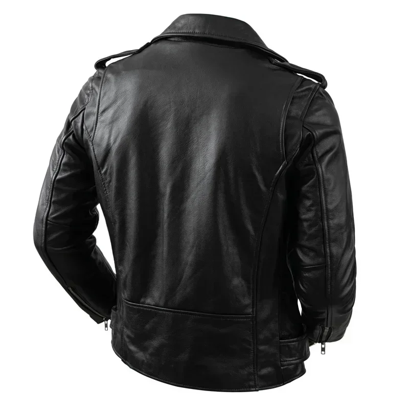 Genuine Cowhide Leather Motorcycle Coat Cow Skin Jacket Men Lapel Jackets s Clothing Real