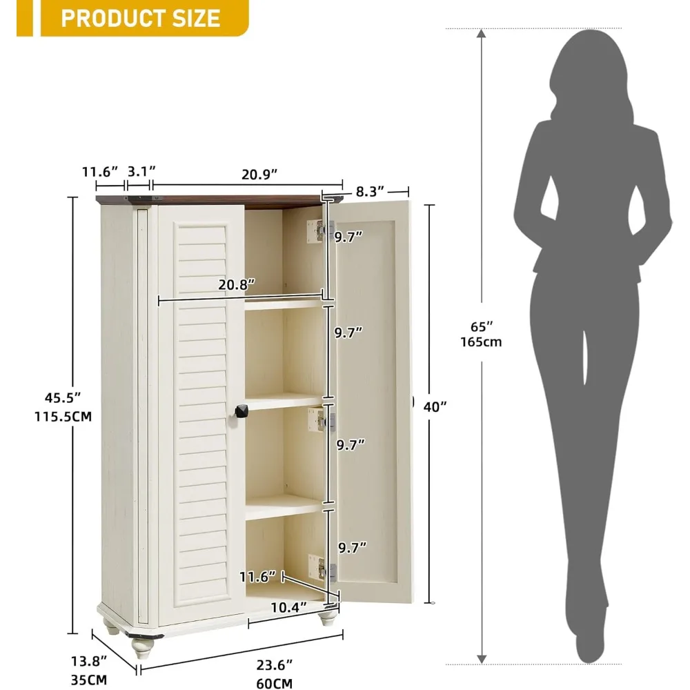 خزانة تخزين DWVO مكونة من 4 طبقات، 45.2 خزانة مخزن مطبخ المزرعة مع 2 مصراعين وأبواب وأرفف قابلة للتعديل، كابينة أدوات خشبية
