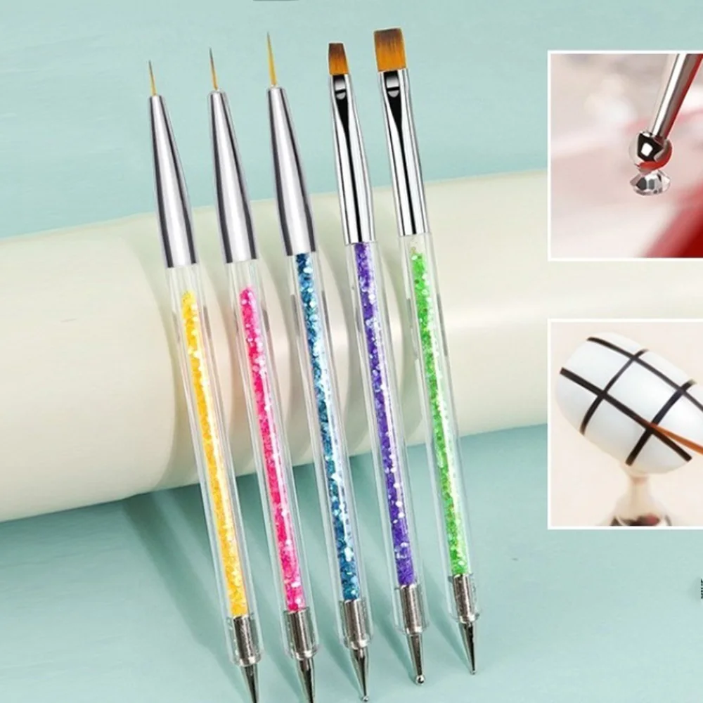 

5Pcs/Set Hot Selling Nail Art Dotting Pen Dual Head Drawing Line & Gem Picker Pen Brush Nail Supplies Professional Manicure Tool