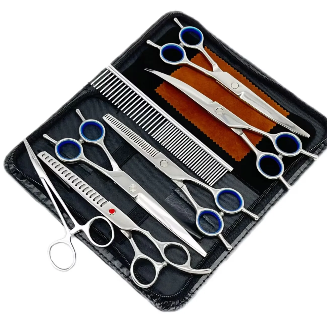 7 Inch Dog Scissors kit Professional Stainless Steel Pet Grooming Curved Scissors Shears Set