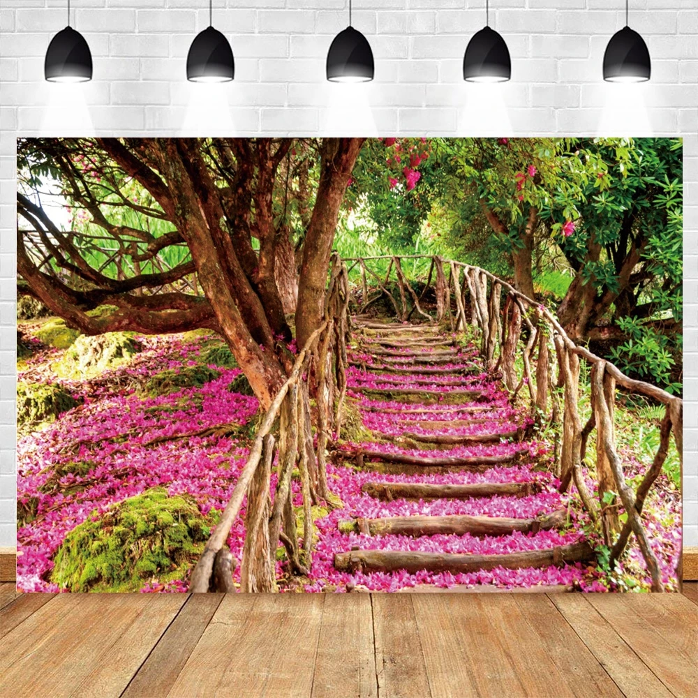 Natural Spring Scenic Backdrop for Photography Jungle Forest Tree Blossom Flower Baby Shower Portrait Photo Background Props