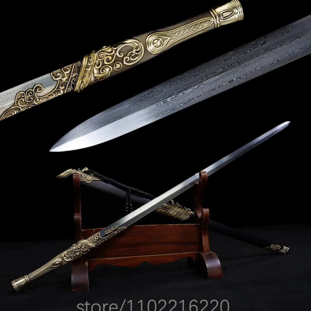 Top quality products Chinese JIan Martial Arts Sword Damascus Steel Blade Ebony Sheath Brass Copper Fittings Parts Full Tang