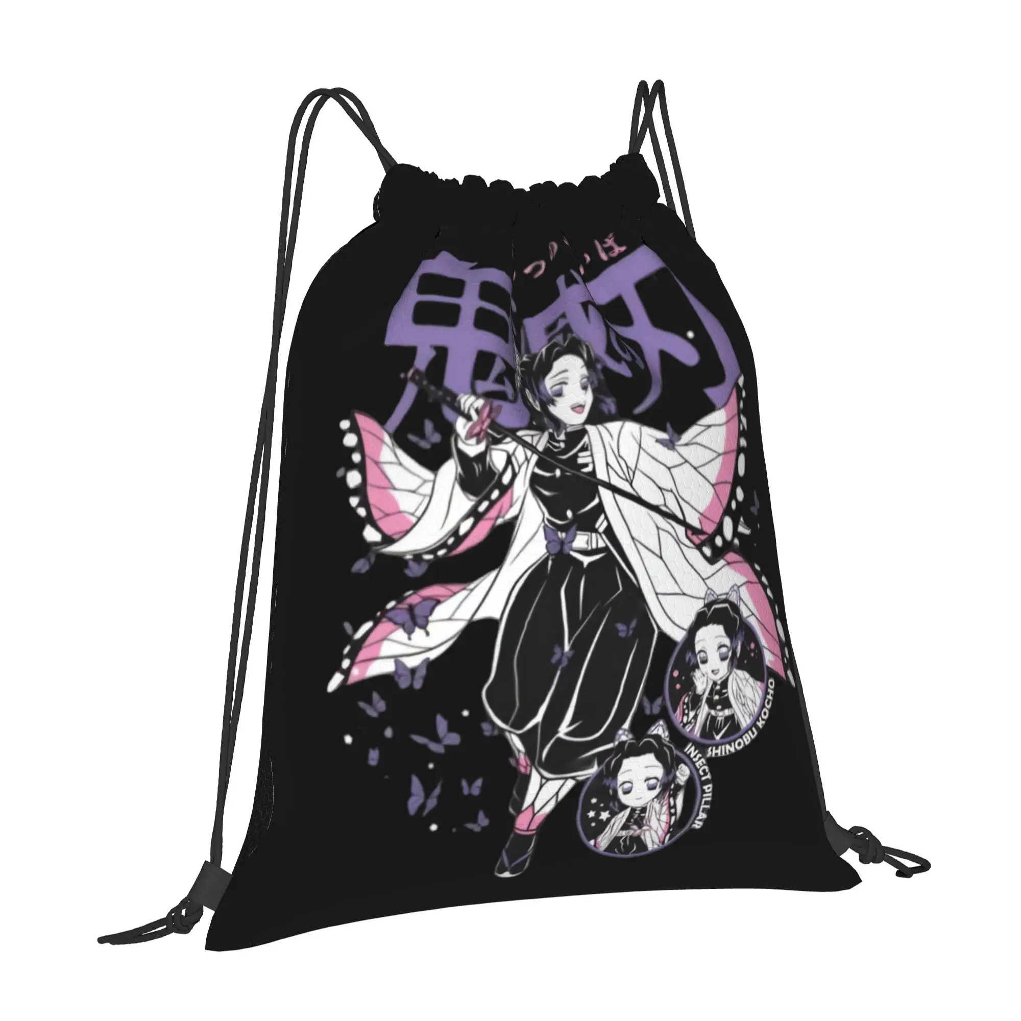 Custom Demon Slayers Drawstring Bags Women Men Lightweight Shinobu Kocho Sports Gym Storage Backpack view 2