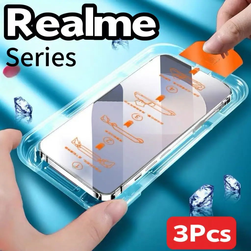 

3Pcs For Realme Brand Tempered Glass Screen Protector Film HD Clear Anti-Scratch Dust-Free Bubble-Free Easy Installation Phone