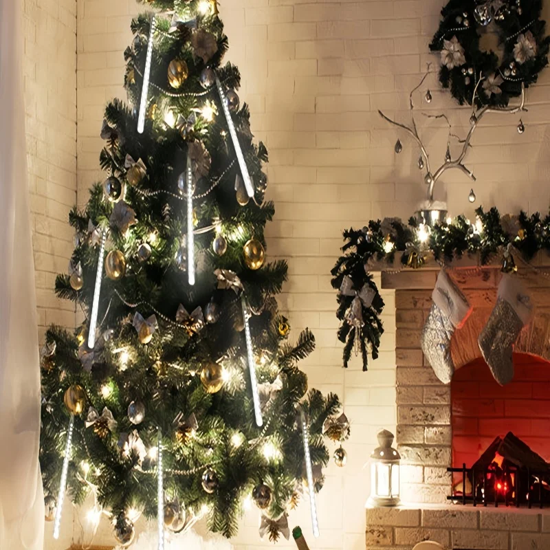Outdoor Solar Meteor Shower LED Rain Lights 30CM8Tubes 50CM8Tubes IP54 Waterproof 8 Modes Tree Yard Wedding Festival Decor