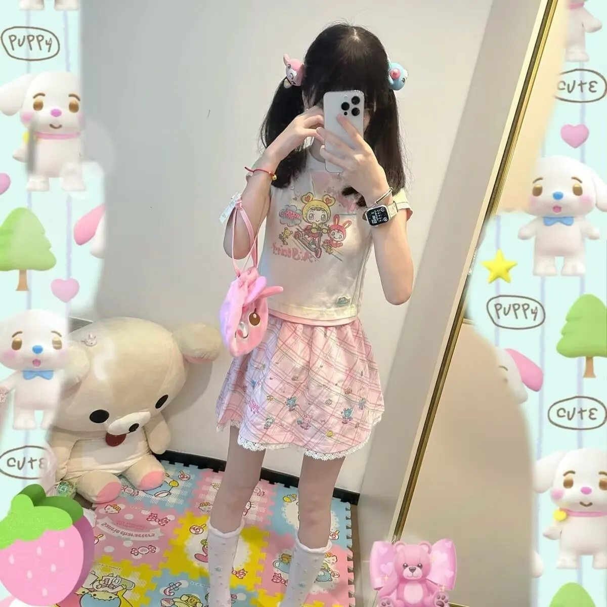 Harajuku Y2k Юбки для женщин Мягкая девушка Милая девушка Kawaii Универсальная розовая мини-юбка с вышивкой Faldas Mujer Женская одежда