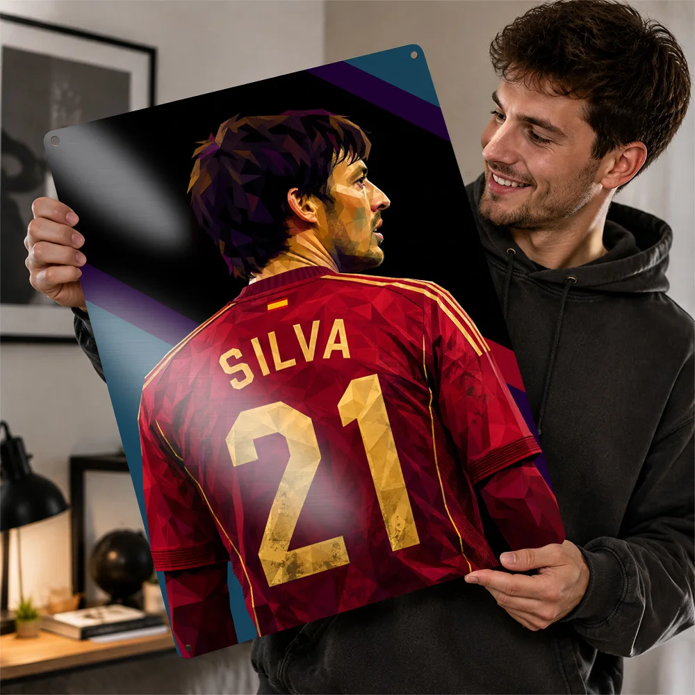 David Silva Football Textured Poster Personalized Aluminum Metal Sign Club Legacy Style Wall Art Ideal For Office Or Game Room