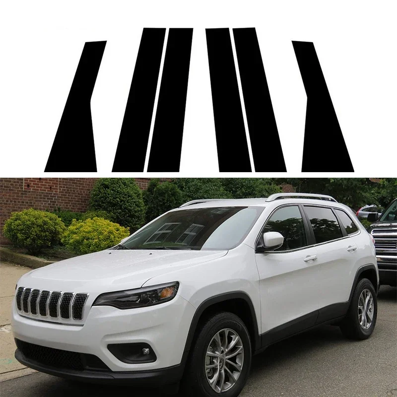6pcs/set For Jeep Cherokee KL 2014-2018 2019 2020 2021 2023 Glossy Black Car Door Window Pillar Center Post Trim Stickers Parts view 2