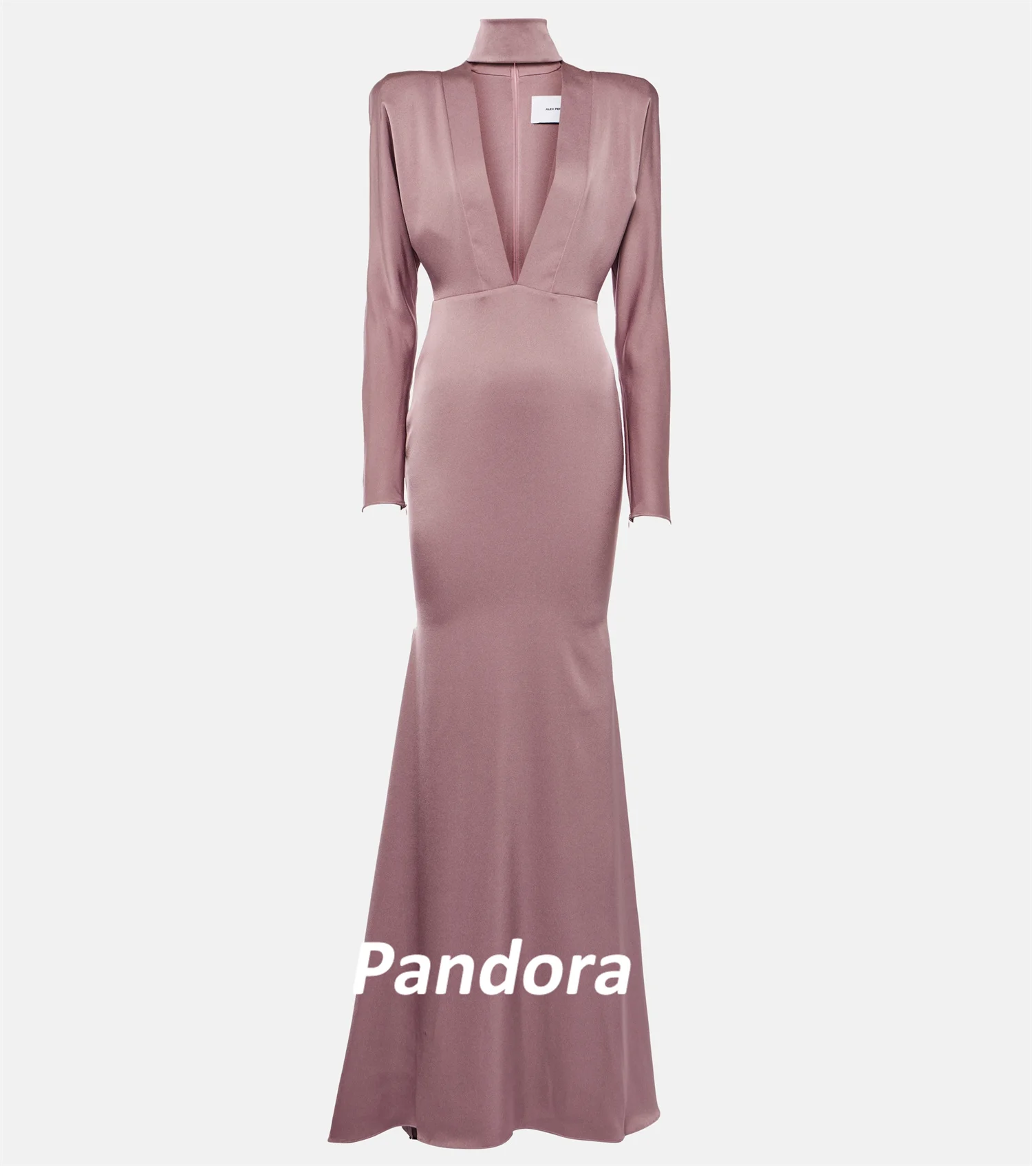 Pandora-vestido de fiesta largo hasta el suelo para mujer, prenda plisada de manga larga con cuello alto de sirena, elegante, para verano, 2024