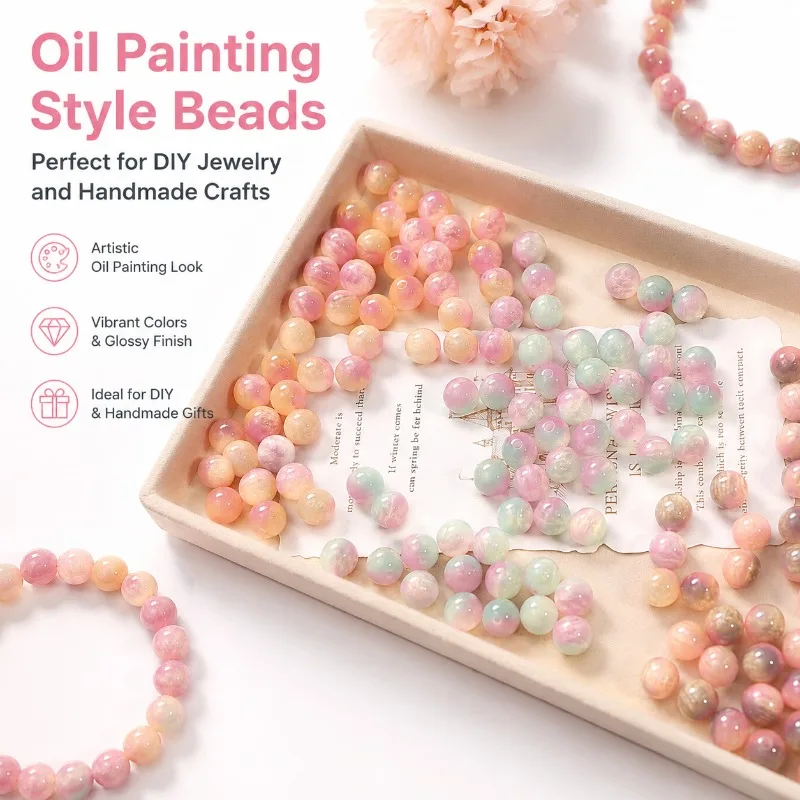 Oil Painting Smudge Resin Loose Beads Gradient Marbled Texture Spacer Beads DIY Handmade Jewelry Making Supplies for Custom