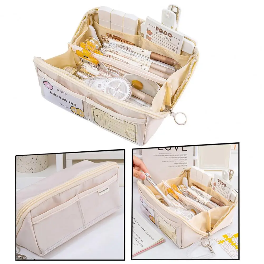 Travel Cosmetic Bag Capacity Pencil Bag Durable Multi-compartment Pencil Case with Zipper Closure for Stationery Organization