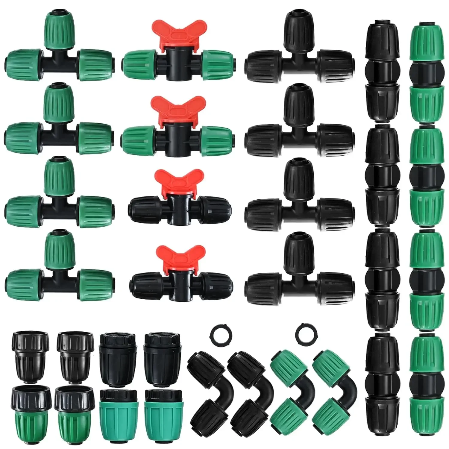 

32Pcs Drip Irrigation Fittings Switch Valve Kit for 1/2"" Tubing,1/2 ID X 0.6-0.63 OD 16mm Drip Line Barbed Locked Nut Connector