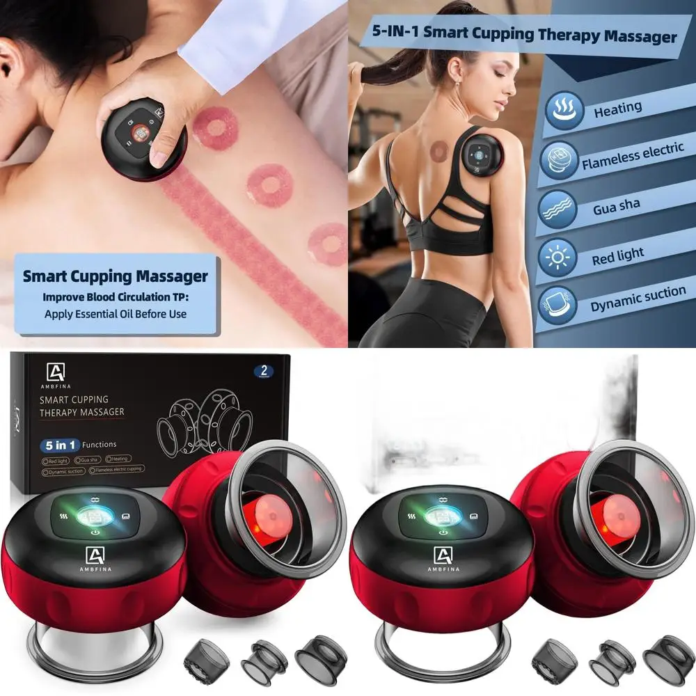 

5-in-1 Cupping Massage Kit: 12-Intensity Dynamic Set with Red Light Therapy & Heat for Pain Relief, Muscle Soreness