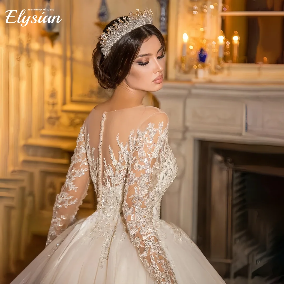 Изысканное свадебное платье по индивидуальному заказу, прозрачное кружевное платье с овальным вырезом и аппликацией из бисера, иллюзия, платья невесты с длинными рукавами, Vestidos De Noiva