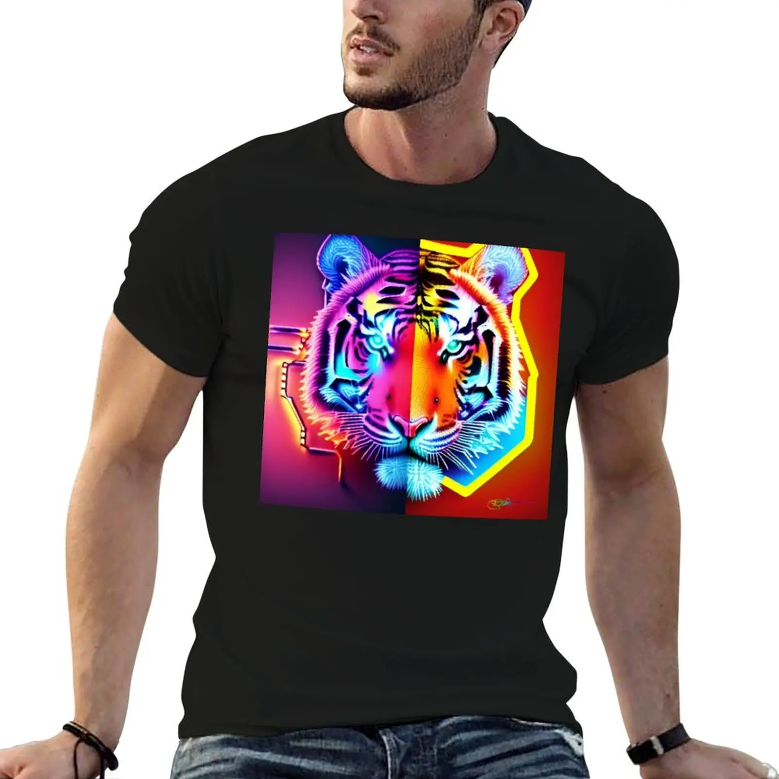 Trippy Psychedelic Neon Tigers 19 T-Shirt Summer Holiday Casual Tee