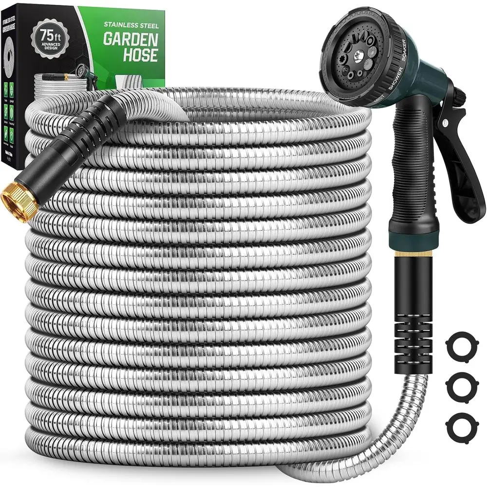 

10-Function Nozzle, Leak-Proof Metal Contoured Hose, Tangle-Free, Pet-Resistant, Durable 3/4 Garden Hose for Outdoor Use
