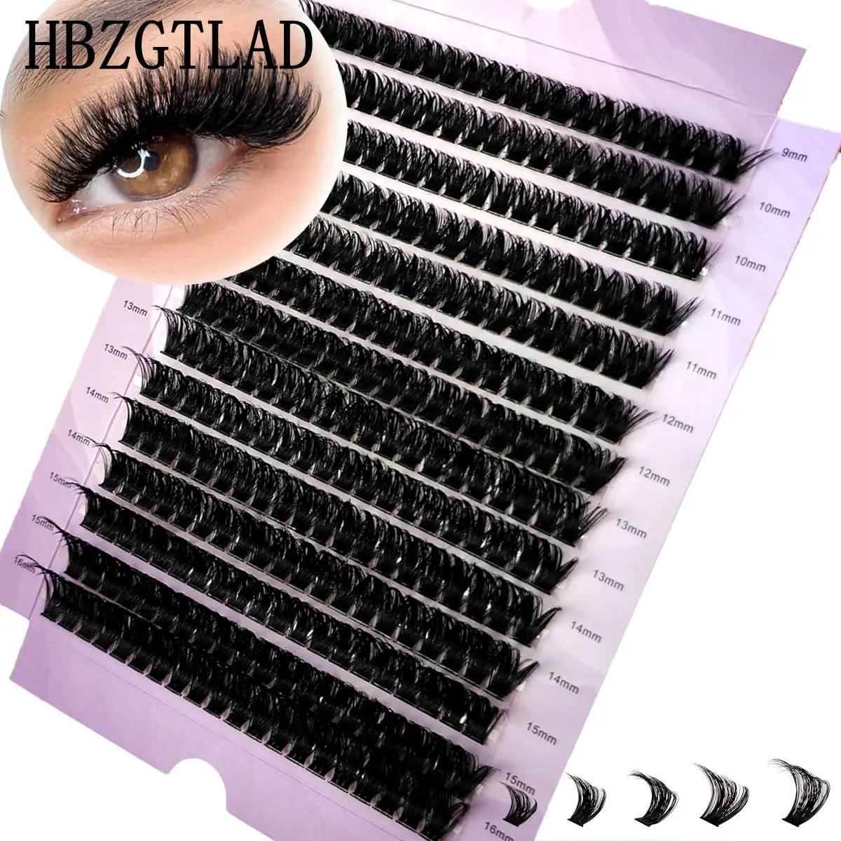 Pestañas Postizas Individuales Wispy Purple Box 60D-160D, Bandeja Mixta de 9-16mm, Extensiones de Pestañas de Visón DIY, 14 Filas, Maquillaje