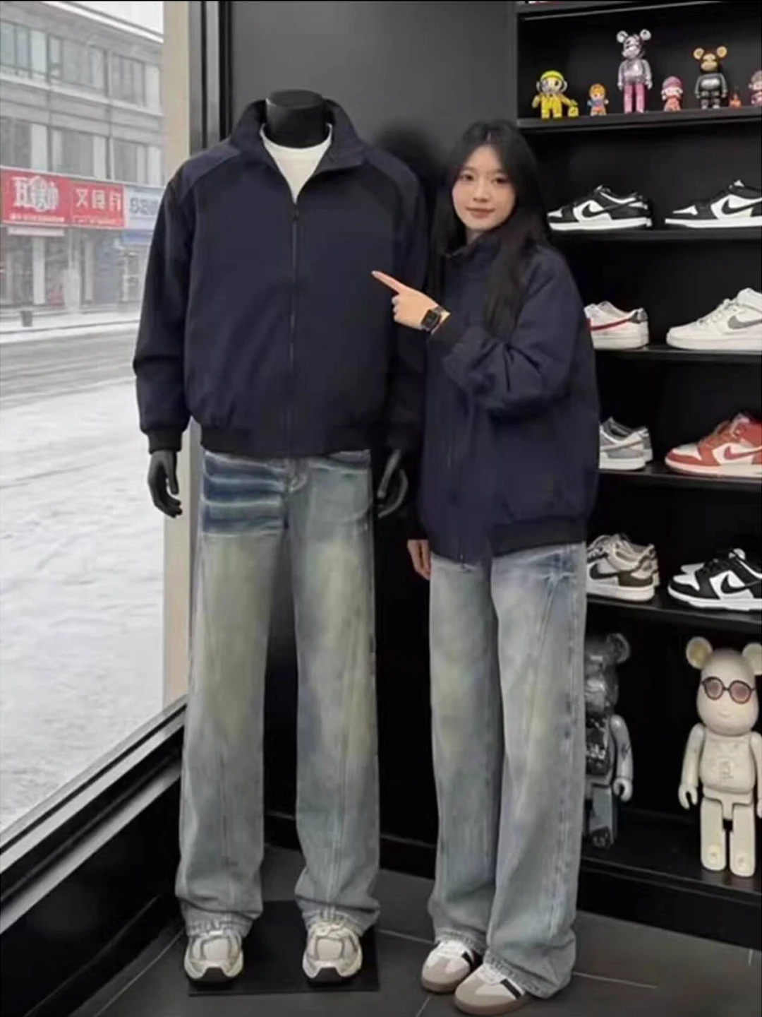 

Blue Side-Cut Lightning Pattern Men's Jeans Slim Straight High-Waisted Street Sle Vibe Flared Pants Spring Faion