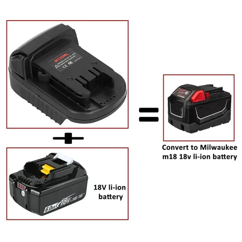 MT20ML Battery Adapter Converter USB Charger for Makita Converter 18V Lithium Ion Battery BL1830 BL1860 BL181 To For Milwaukee