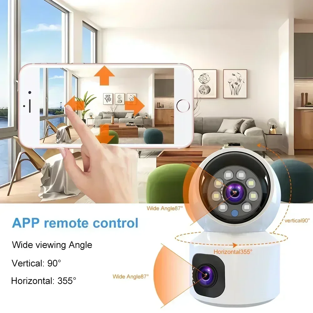 8MP 4K WiFi Camera Dual Screen Surveillance Auto Tracking Two-way Audio CCTV HD Color Night Vision Monitor Indoor PTZ Smart Cam