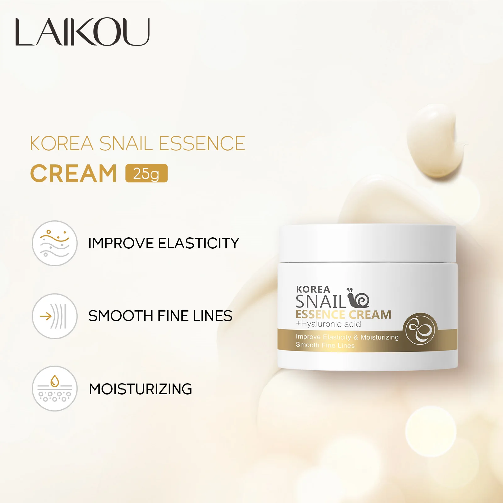 Laikou Snail ครีมต่อต้านริ้วรอยครีมบํารุงผิวหน้า Face Lifting Moisturizing ผิวกระจ่างใสเกาหลี Skin Care เครื่องสําอาง 25g