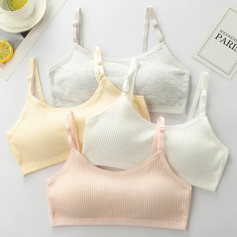 4 Pcs/Pack Wireless Sports Bras For Girl Adjustable Shoulder Strap Teen Girls Cotton Bra Sponge Padding Cup Girls Training Bras