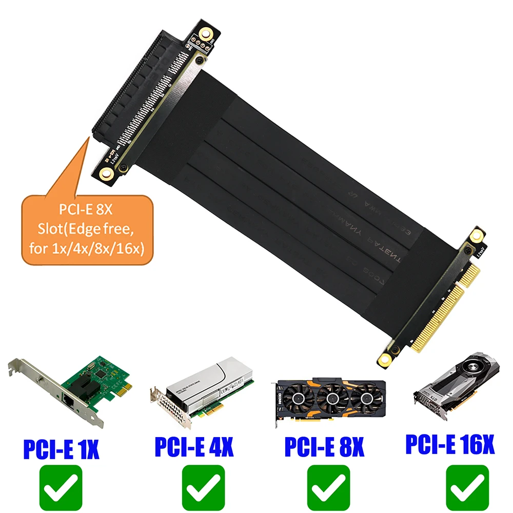 Câble d'extension PCI Express Riser Card, PCIE 8X à 8X Slot, PCI-E Riser Card, Extension Ribbon Flex, Relocate PC Cable, 24cm